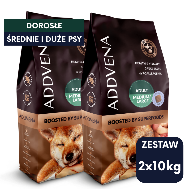 BOOSTED BY SUPERFOODS dla dorosłych psów średnich i dużych ras 2x10kg ZESTAW